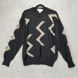 Alpakas Sweater Mens Medium Black Alpaca Long Vintage Dad Hand Knit Pullover